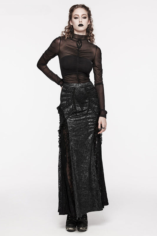 Women's Decoration Gorgeous Midi Lace Splicing Party Sexy Long Gothic Textured Club Skirt