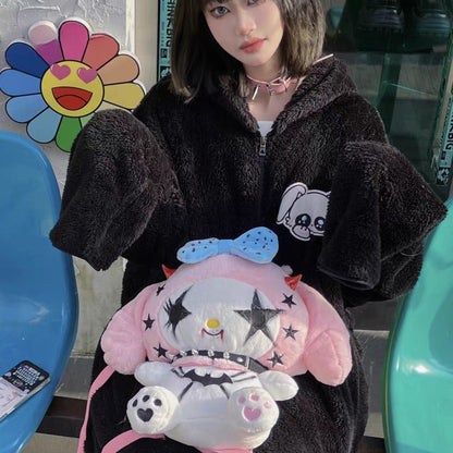 Sanrio Punk Kuromi Spicy Gothic Y2K Plush Funny Street Dark American Girl Bag