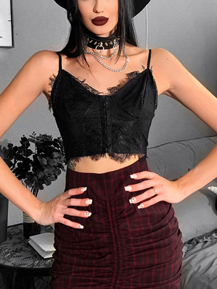 Gothic Dark Grunge V-neck Punk Crop Sexy Fairy Lace Top