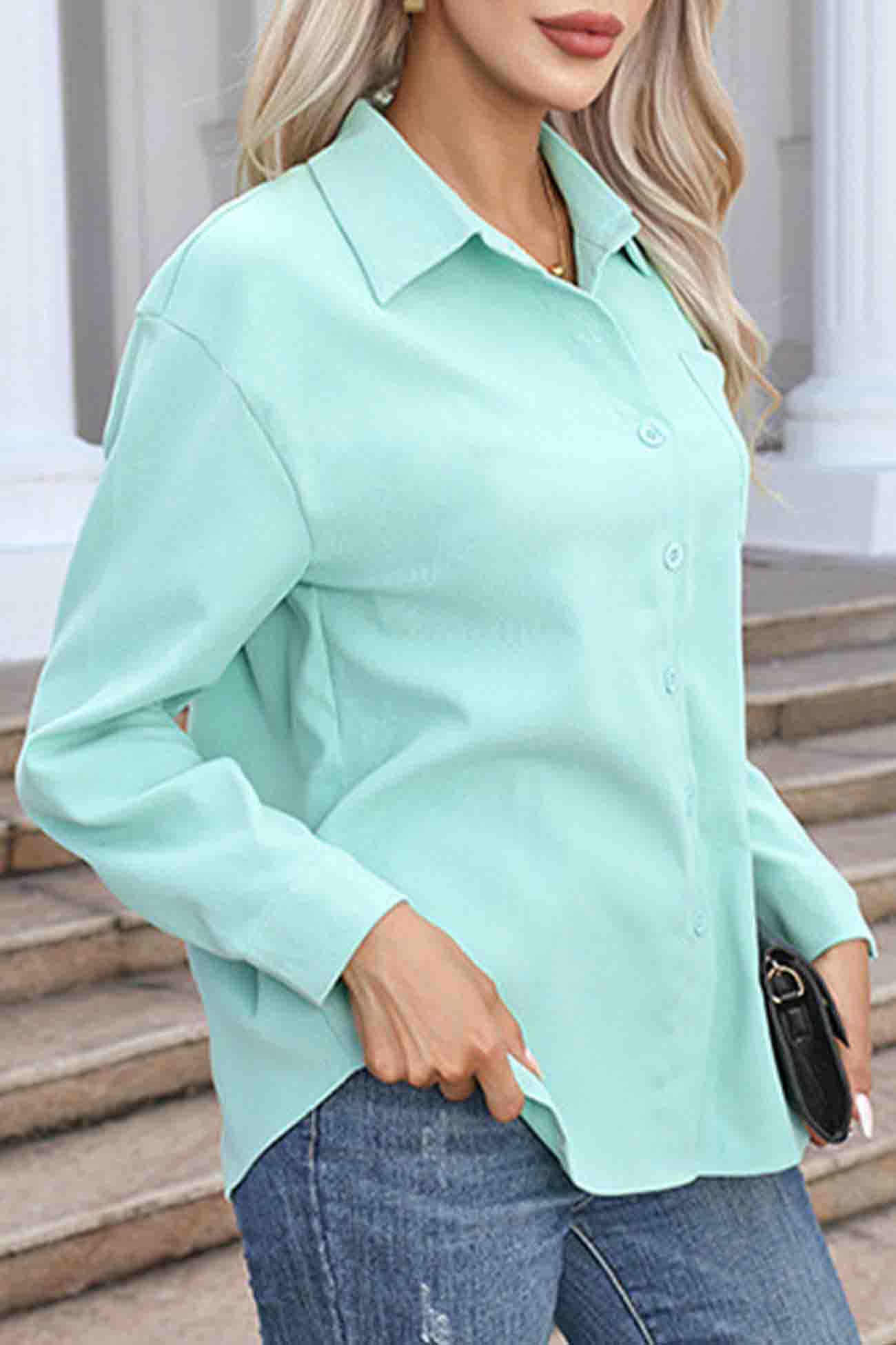 Corduroy Button Up Long Sleeve Blouse