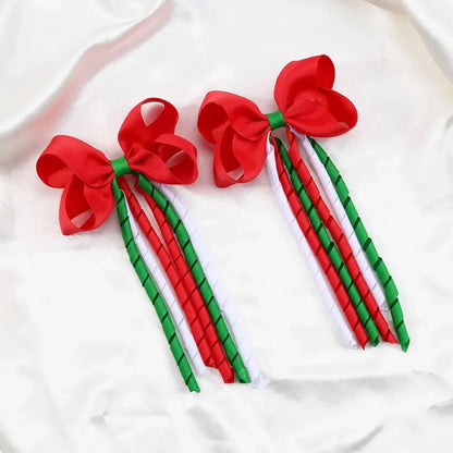 Red Christmas Hair Accessory with Long Tassel Solid Ribbon