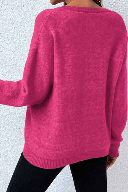 Crew Neck Star Long Sleeve Knitted Sweater