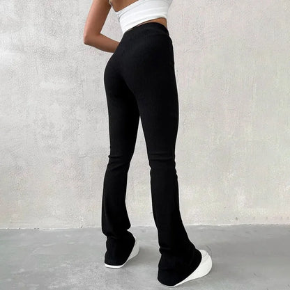 Solid Color Tall Elastic Waist Leisure Wide Leg Autumn/Winter Pants