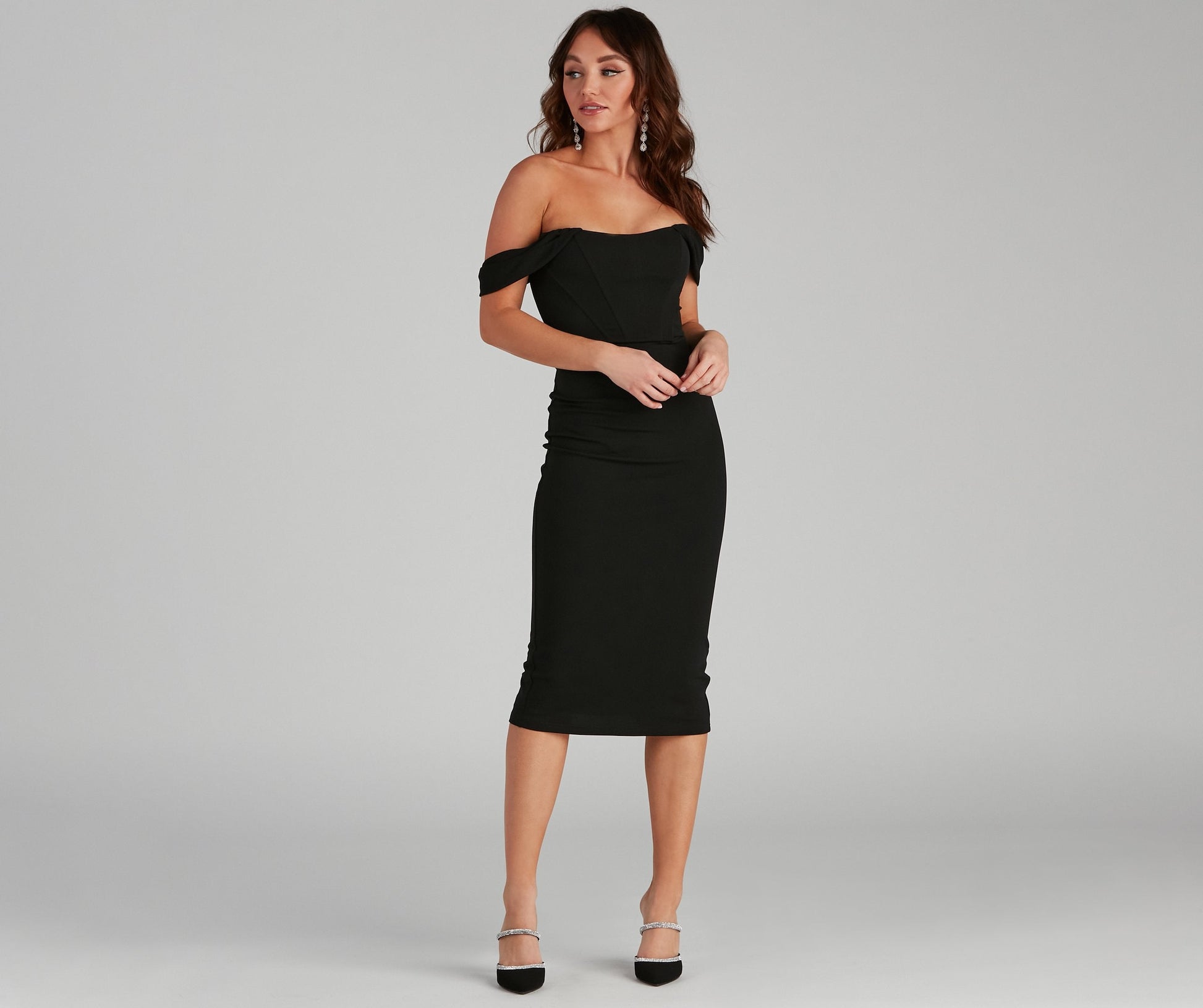 Sheila Crepe Corset Midi Formal Dress Ins Street