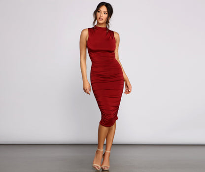 Curves Ahead Sleeveless Ruched Midi Dress