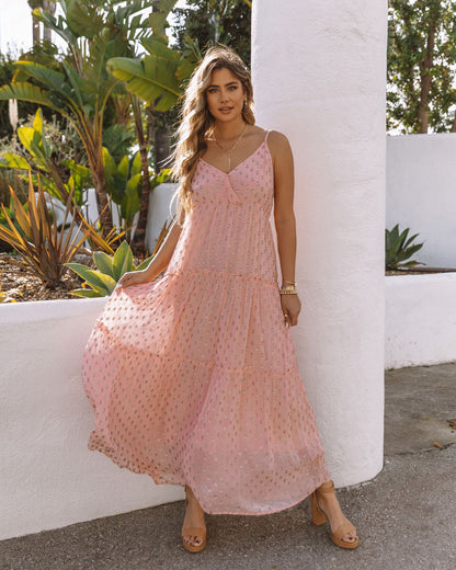 Fathoms Below Adjustable Metallic Tiered Maxi Dress - Rose - FINAL SALE