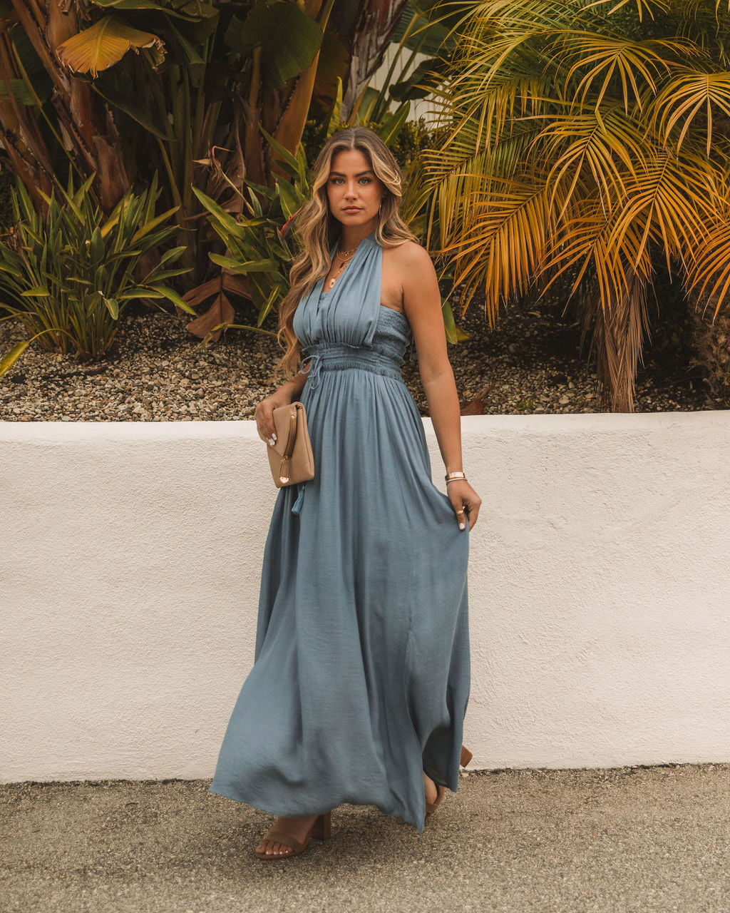 Iyan Smocked Halter Maxi Dress - Light Blue - FINAL SALE