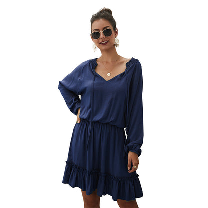 Paros Textured Satin Balloon Sleeve Dress - Navy