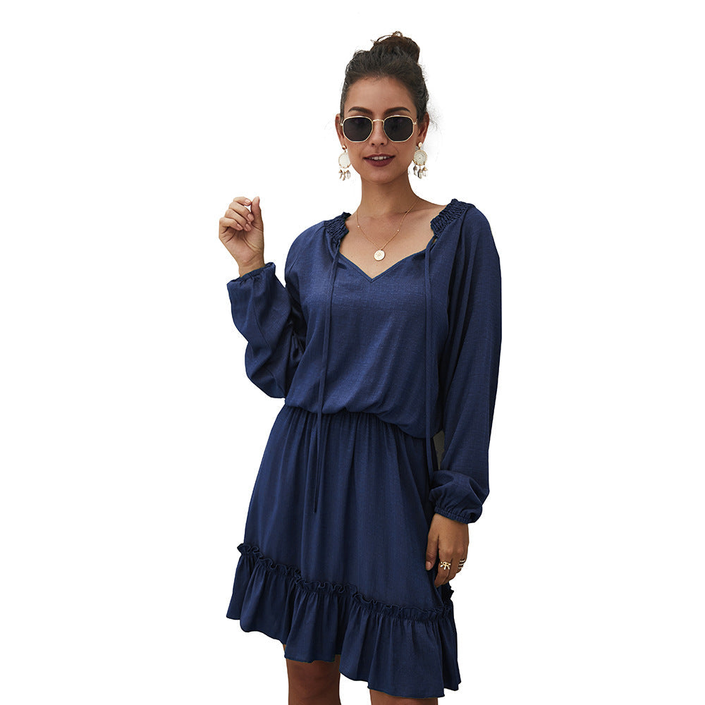 Paros Textured Satin Balloon Sleeve Dress - Navy