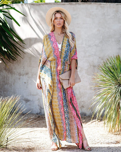 Enticing Patchwork Kimono Maxi Dress