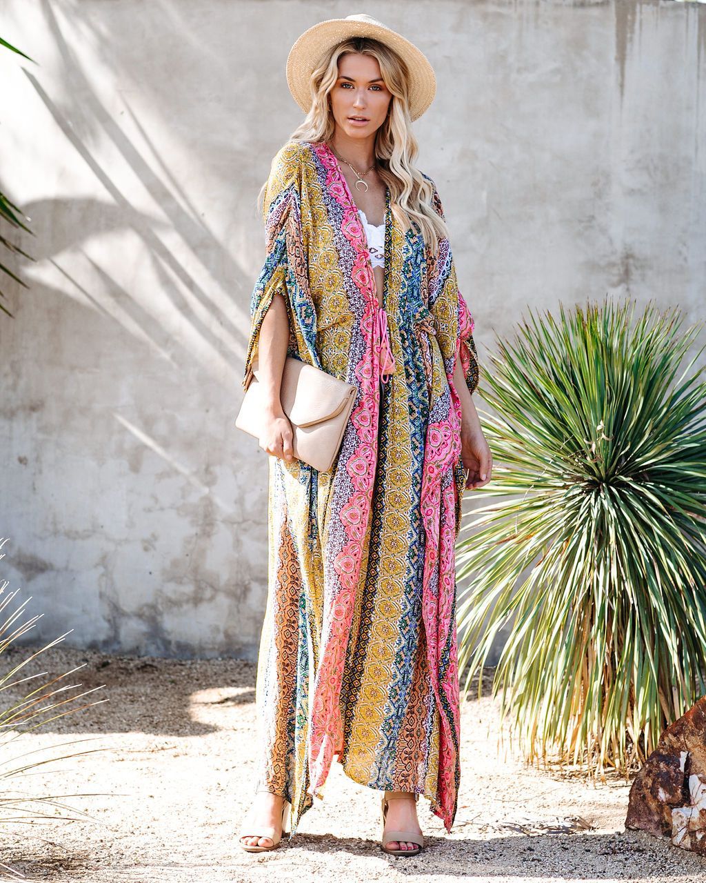 Enticing Patchwork Kimono Maxi Dress