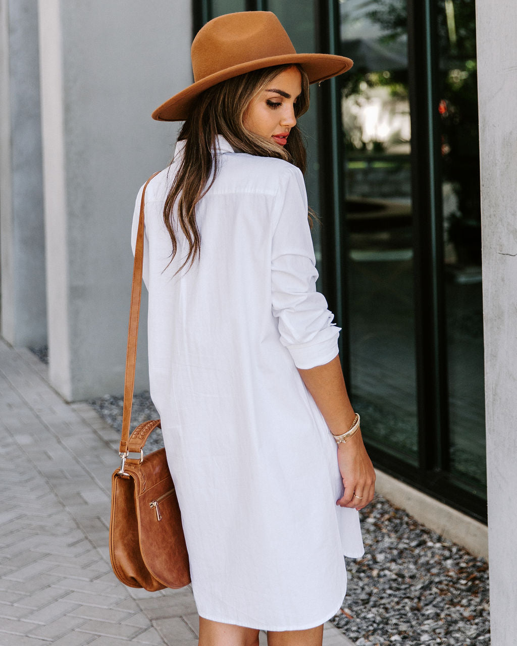 Risky Business Pocketed Button Down Shirt Dress - White