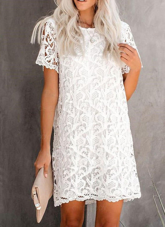 Where The Heart Is Pocketed Lace Shift Dress