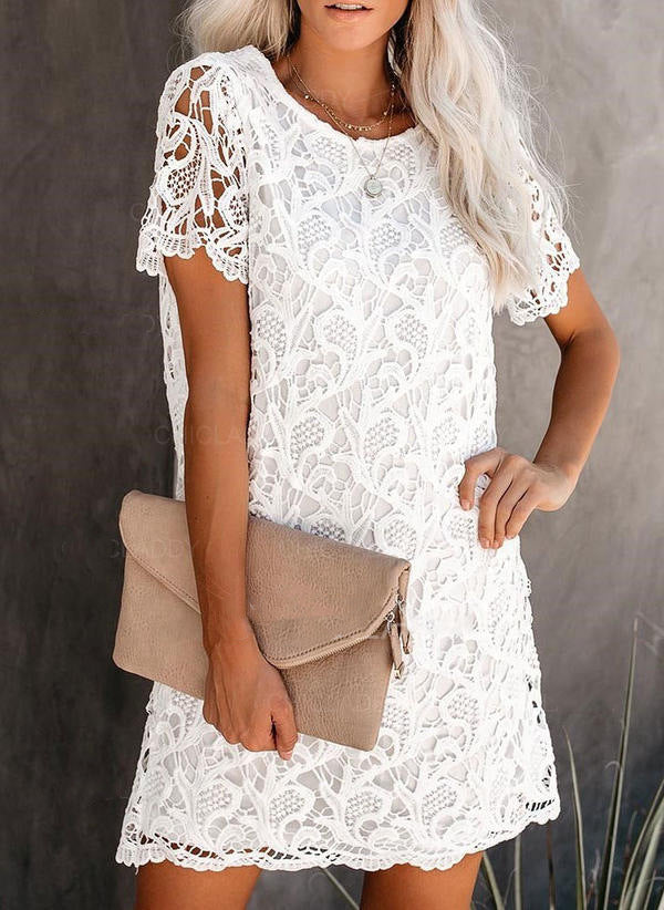 Where The Heart Is Pocketed Lace Shift Dress