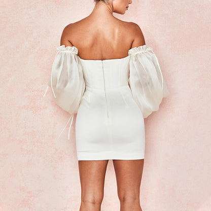 Villy Puff Sleeve Bodycon Dress - White
