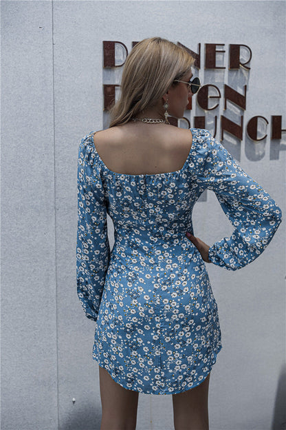 Springsteen Floral Tie Front Cutout Dress - Blue