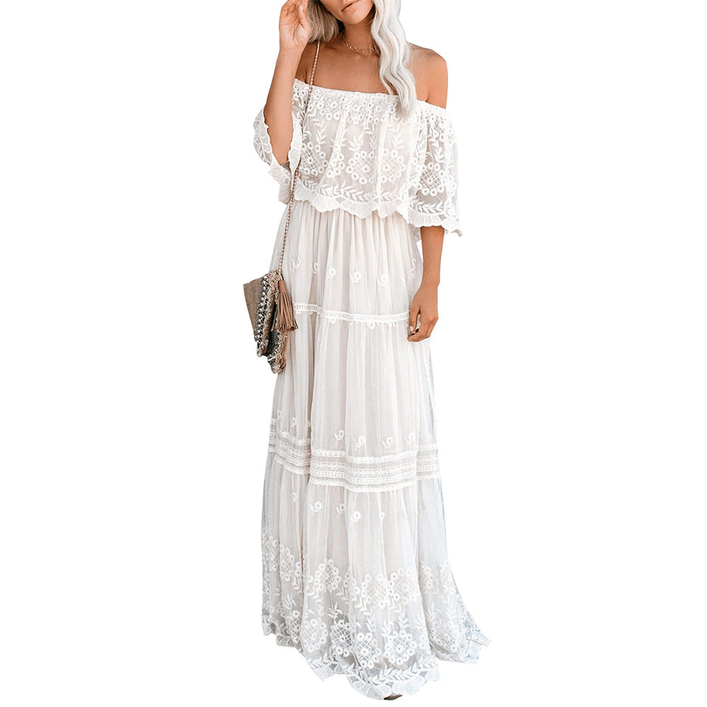 Flower Child Off The Shoulder Lace Maxi Dress