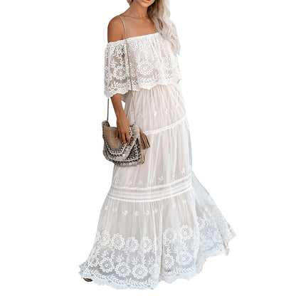 Flower Child Off The Shoulder Lace Maxi Dress