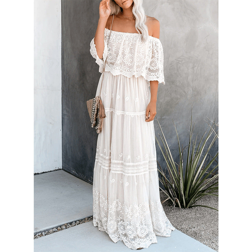 Flower Child Off The Shoulder Lace Maxi Dress