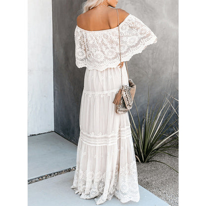 Flower Child Off The Shoulder Lace Maxi Dress