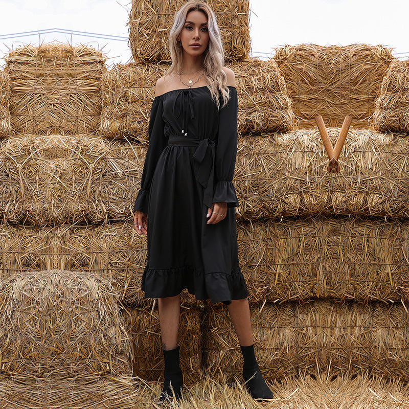 Waves Will Fade Pocketed Off The Shoulder Dress - Onyx