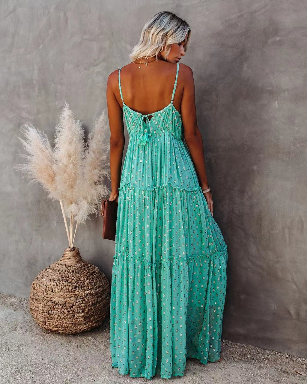 Odessa Metallic Detailed Maxi Dress - Teal