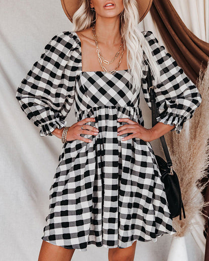 Brownstone Plaid Adjustable Balloon Sleeve Dress - FINAL SALE