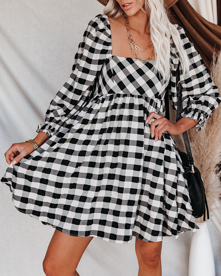 Brownstone Plaid Adjustable Balloon Sleeve Dress - FINAL SALE