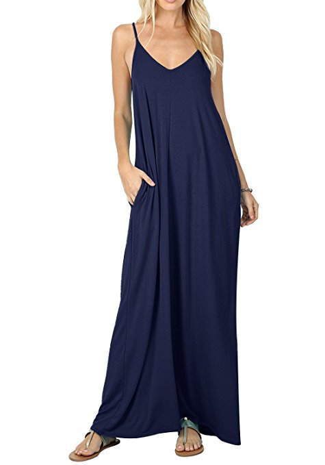 Giselle Tencel Pocketed Olivian Maxi Dress - Dark Blue