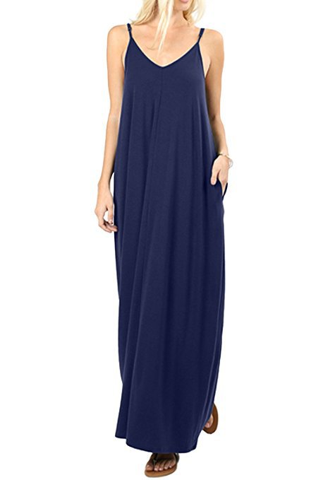 Giselle Tencel Pocketed Olivian Maxi Dress - Dark Blue