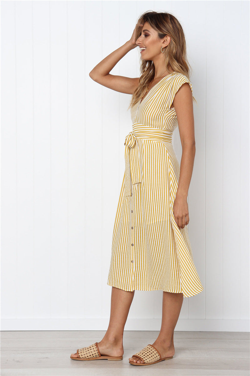 Radiant Striped Drawstring Maxi Dress