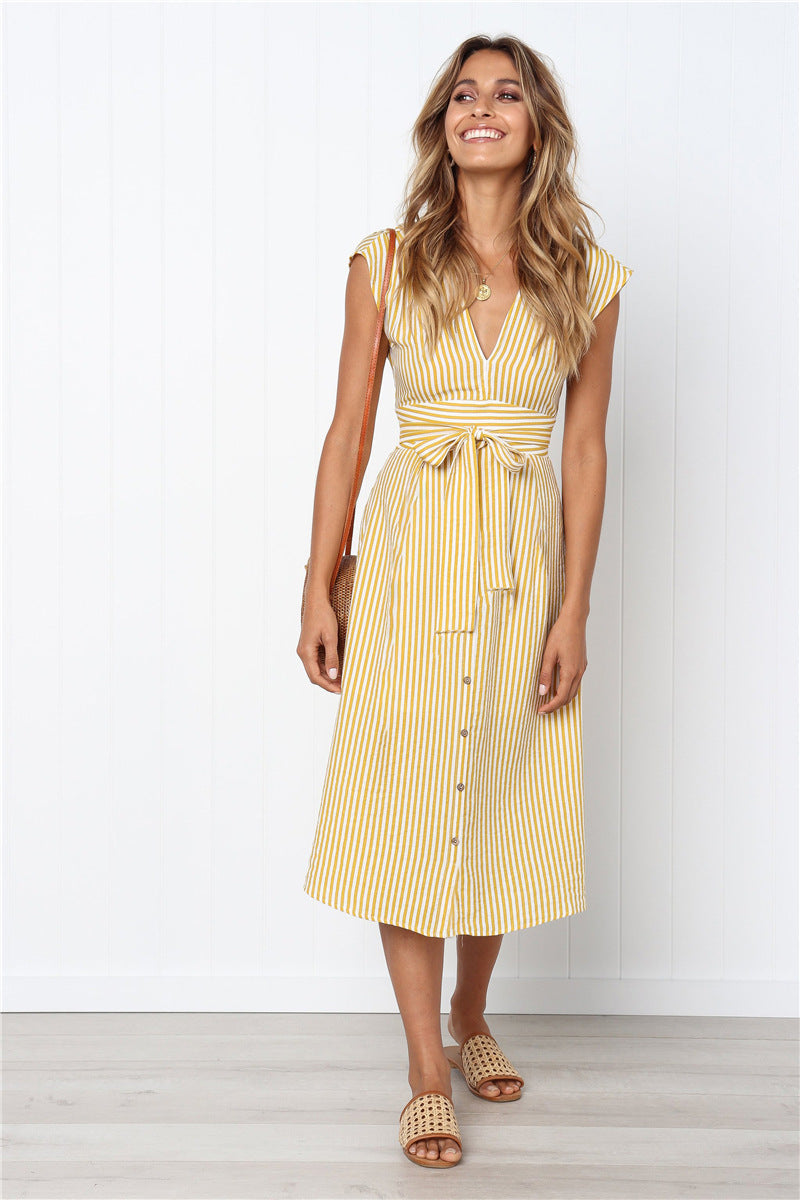 Radiant Striped Drawstring Maxi Dress