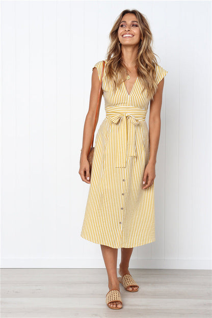 Radiant Striped Drawstring Maxi Dress