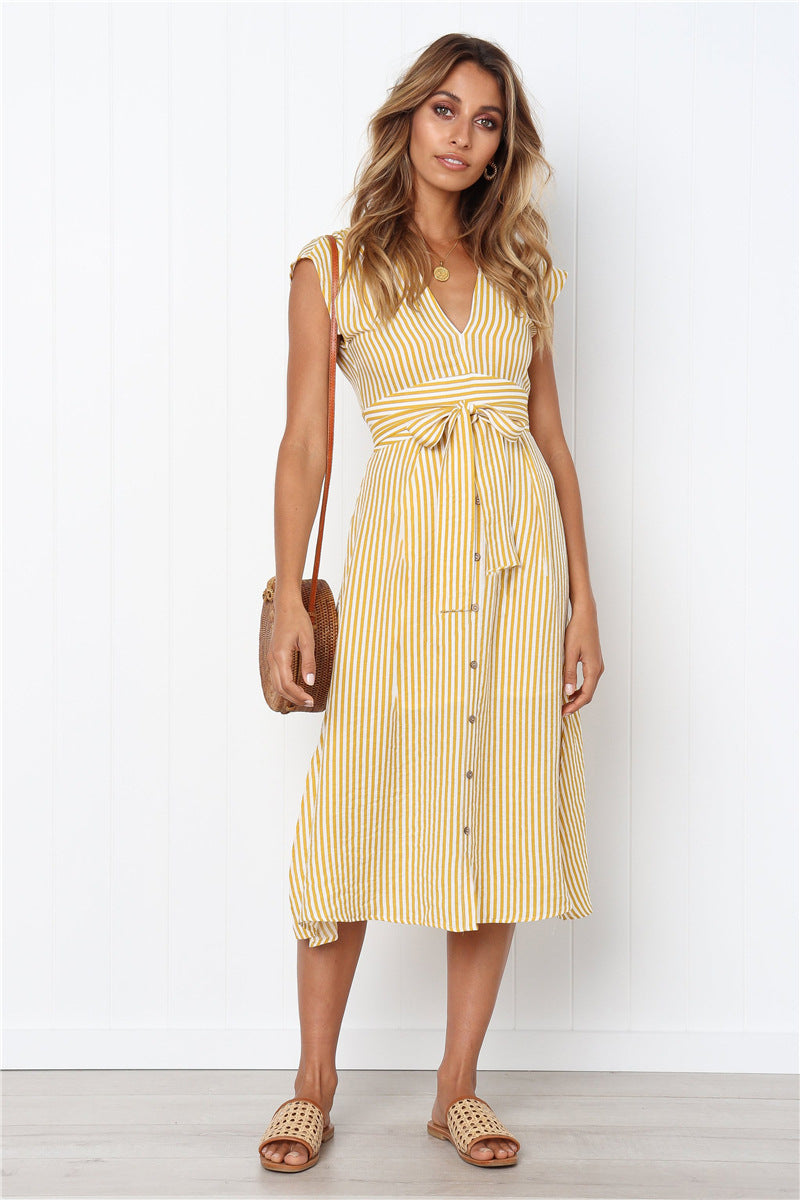 Radiant Striped Drawstring Maxi Dress