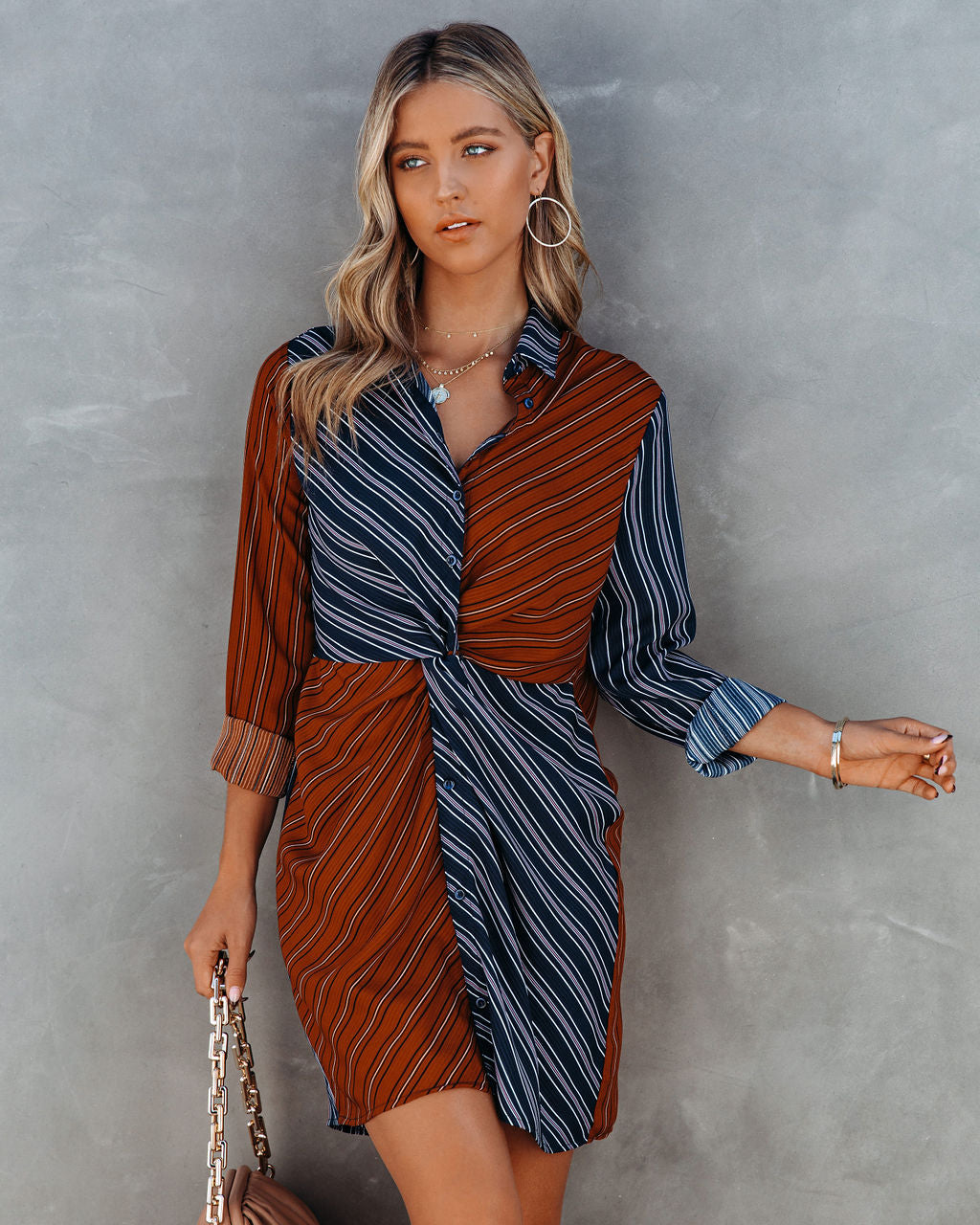 Abby Twist Front Striped Shirt Dress