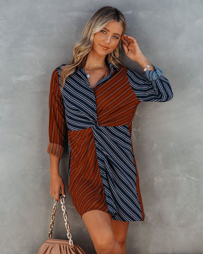 Abby Twist Front Striped Shirt Dress