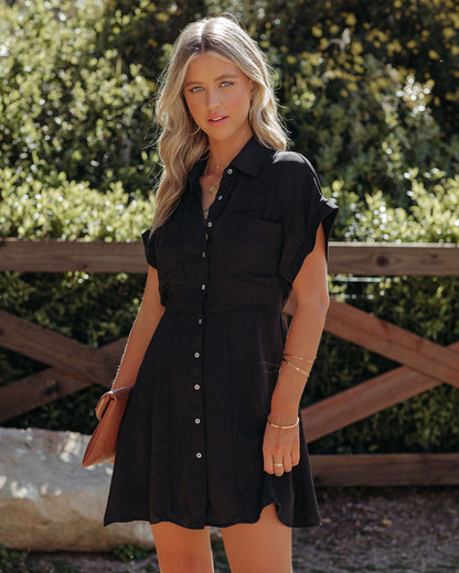 Adelyn Button Down Shirt Dress - Black