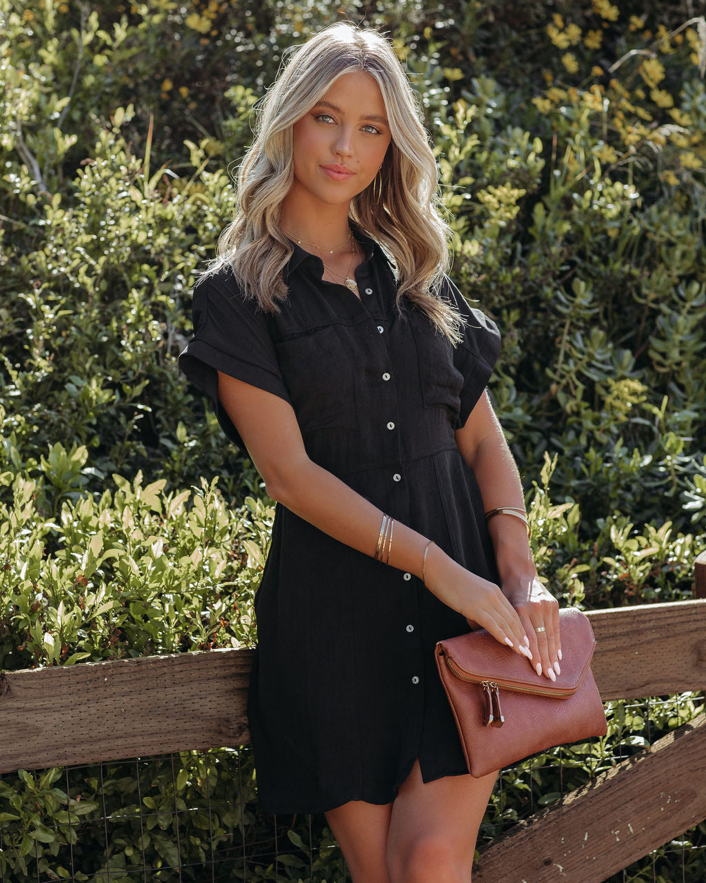 Adelyn Button Down Shirt Dress - Black