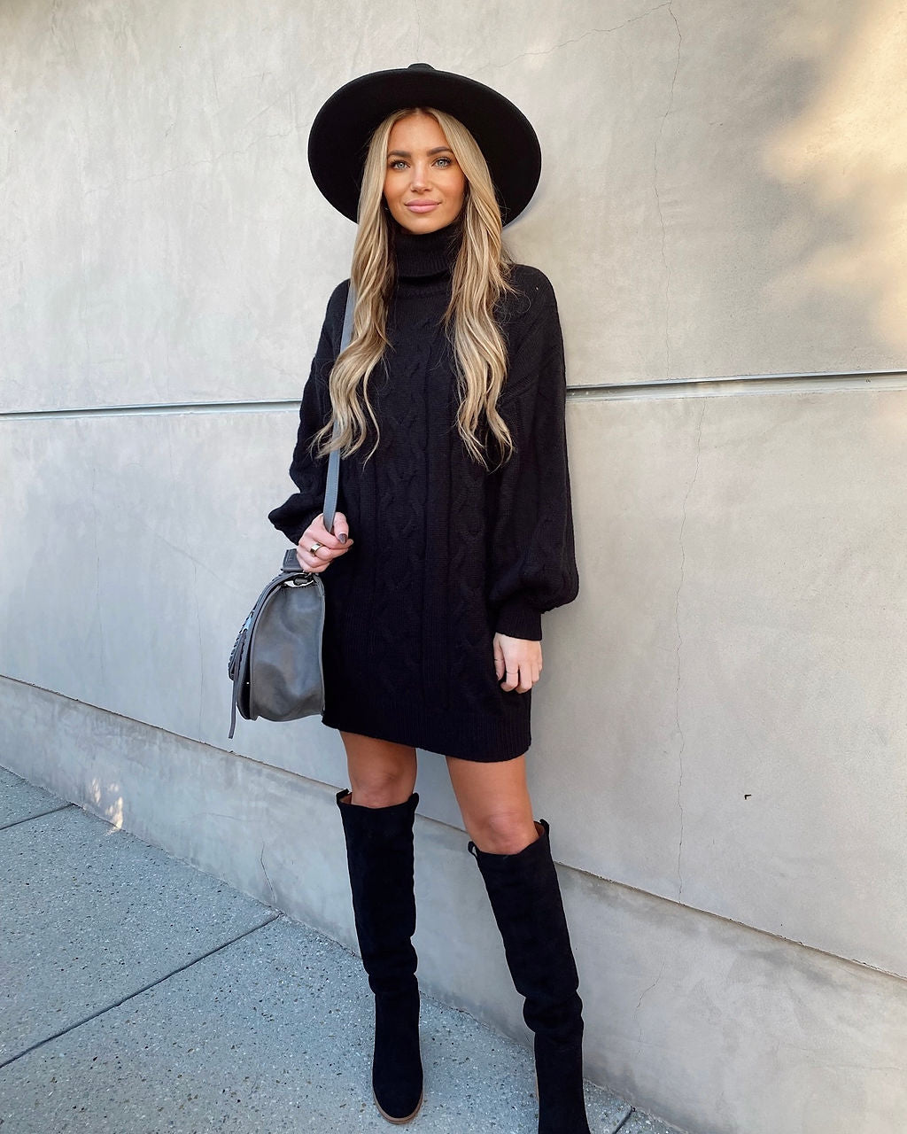 Milana Cable Knit Turtleneck Sweater Dress