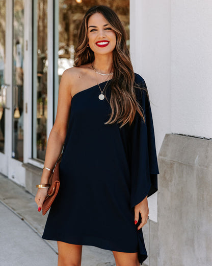 Side To Side One Shoulder Statement Dress - Navy