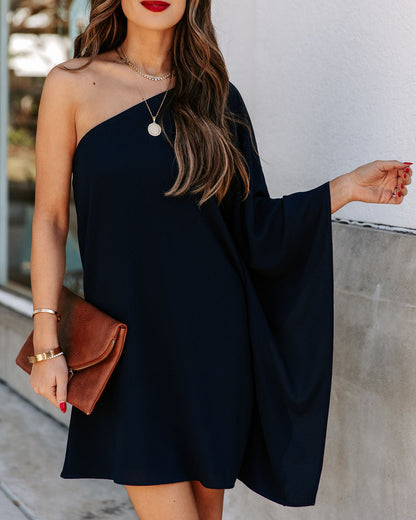 Side To Side One Shoulder Statement Dress - Navy