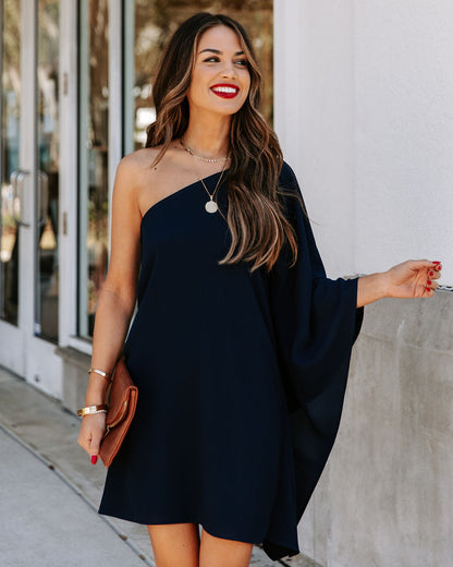 Side To Side One Shoulder Statement Dress - Navy