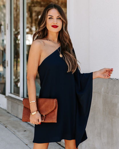 Side To Side One Shoulder Statement Dress - Navy