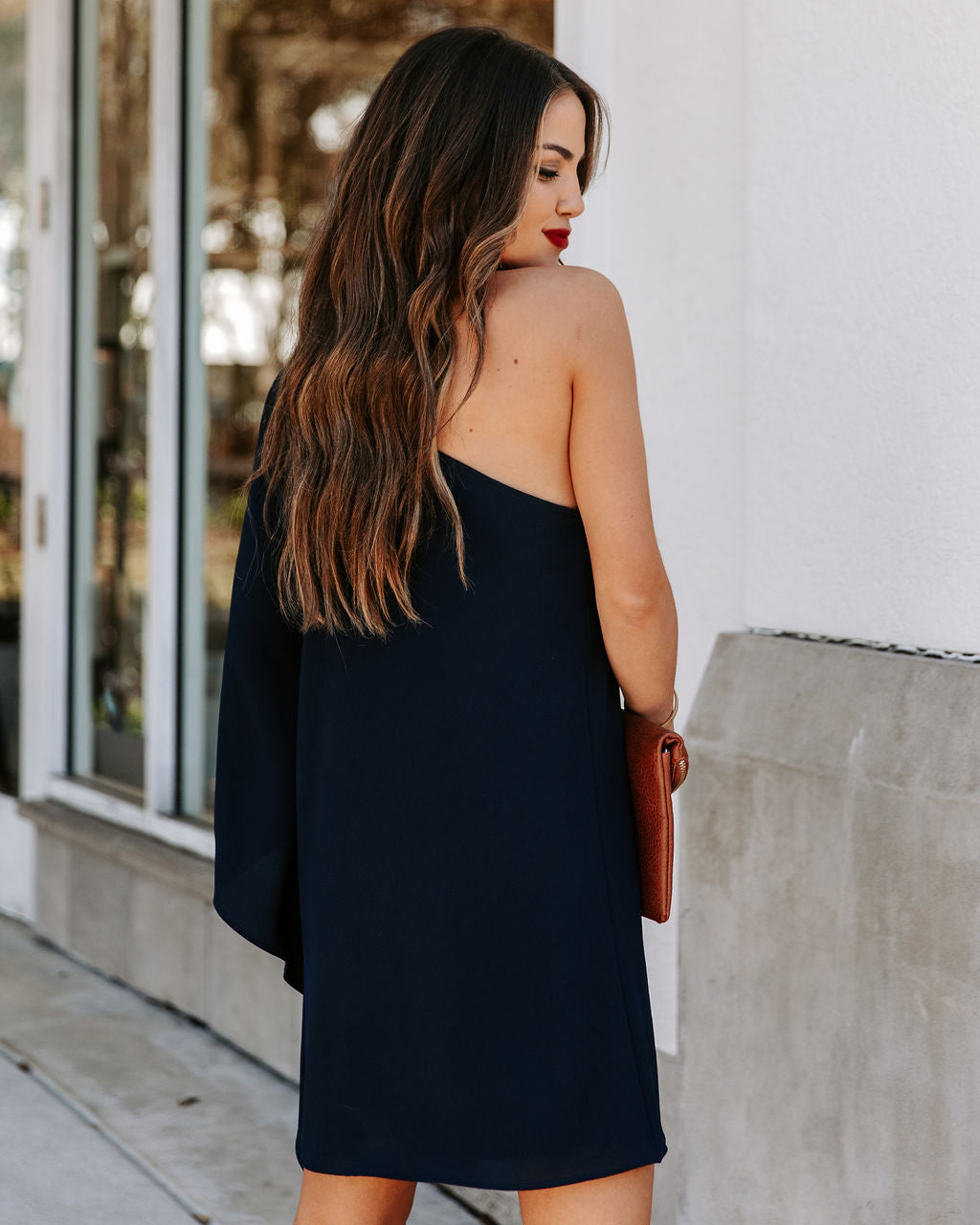 Side To Side One Shoulder Statement Dress - Navy