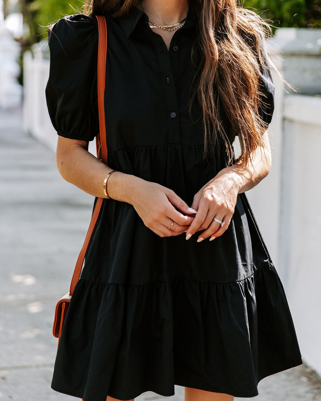 Aliza Cotton Button Down Babydoll Dress - Black