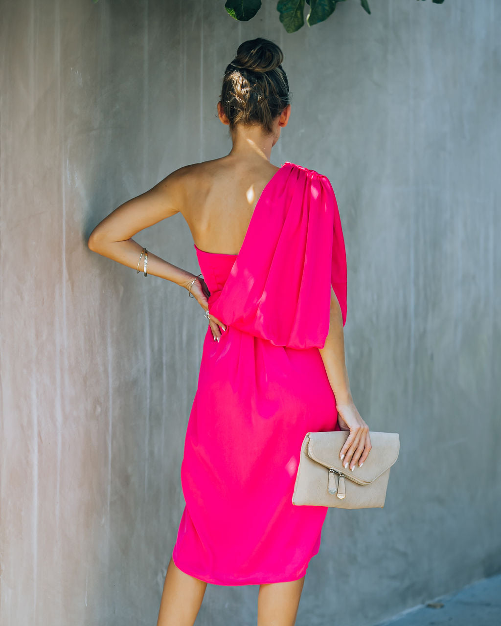 Brava Satin One Shoulder Drape Dress - Paradise Pink - FINAL SALE