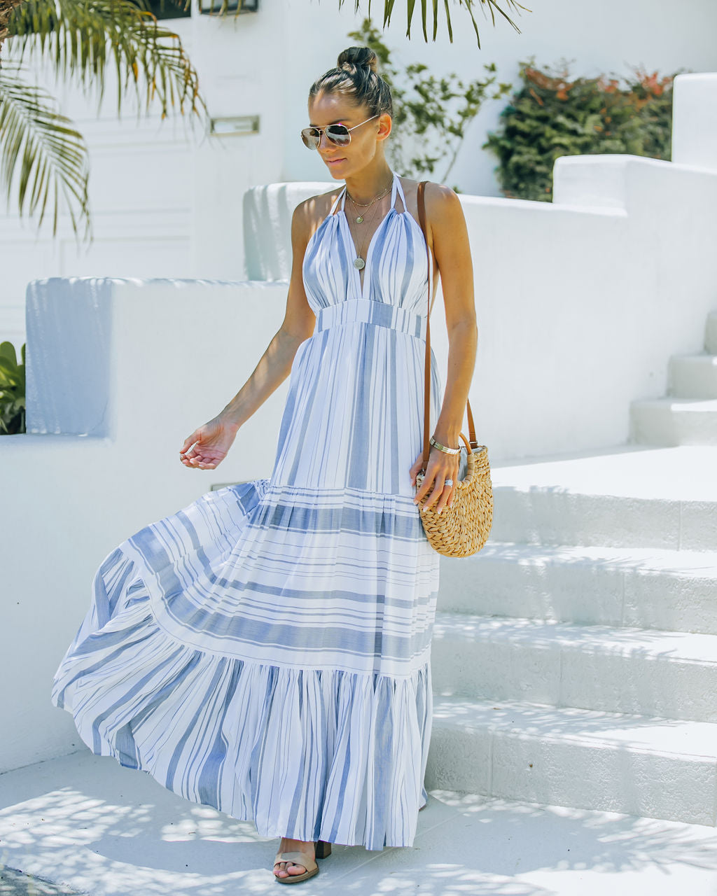 Montpellier Tiered Halter Maxi Dress - Blue