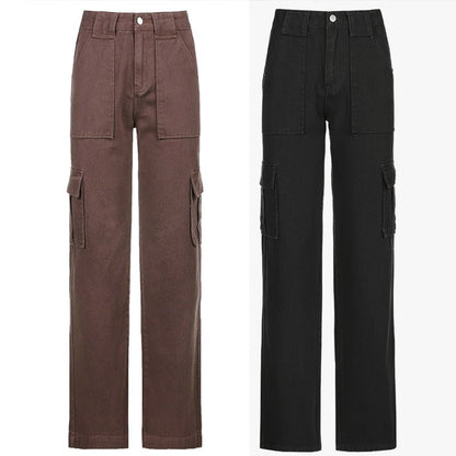 KittenAlarm - Brown Vintage Baggy Jeans Women 90s Streetwear