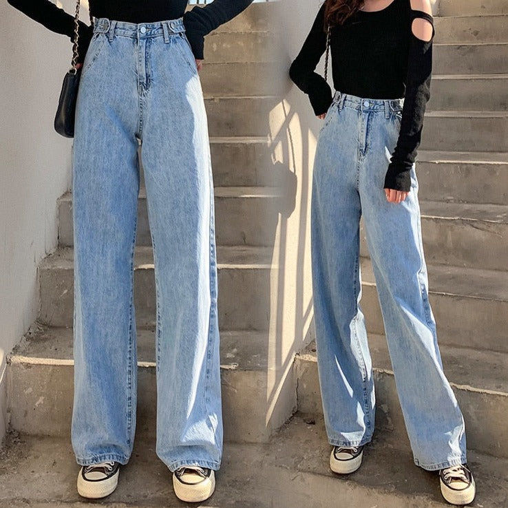 KittenAlarm - streetwear high waist women's fashion jeans woman girls women wide leg pants trousers female trousers denim bagge mom jeans