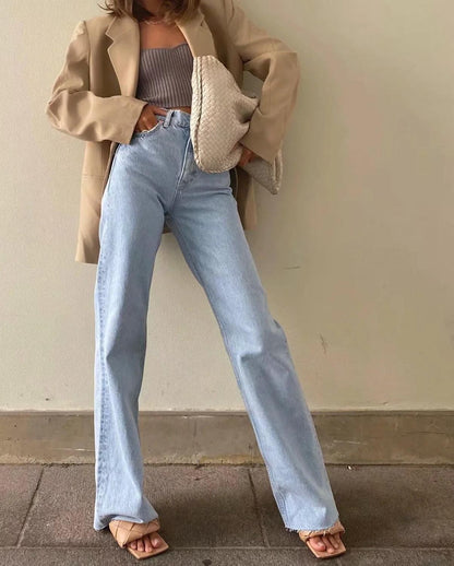 KittenAlarm - Spring Outfits Casual Fashion Straight Leg Women&#39;s Jeans Denim Bottom Harajuku Boyfriend Long High Waist Baggy Jeans Fall Pants